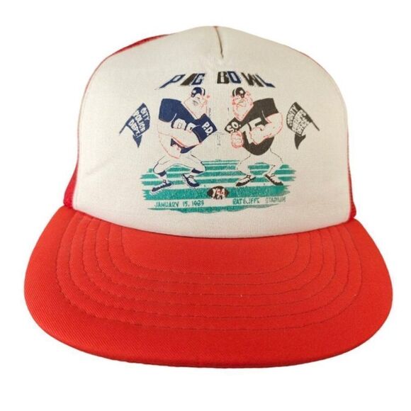 Police Sheriff 1983 Pig Bowl Trucker Hat Mens One Size Vintage 80s Snapback Cap - Picture 1 of 7